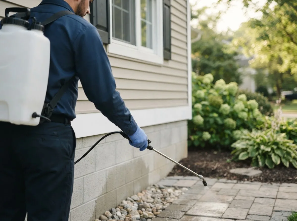 Pest control technician inspecting a home in Waldo, OH